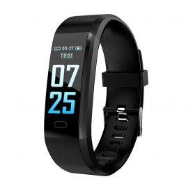 Bratara fitness inteligenta XK Fitness 115 Plus cu Functii monitorizare sanatate, Memento sedentar, Calorii arse, Pedometru, Notificari apel / SMS, Negru