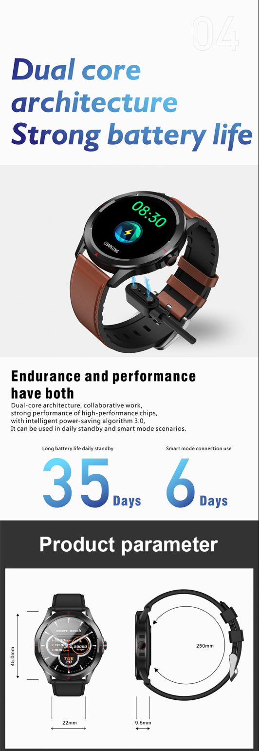 Ceas Smartwatch XK Fitness KM03 cu Functie masurare puls, Tensiune arteriala, Oxigen, Calitate somn, Pedometru, Calorii, Moduri sportive, Bratara piele, Maro