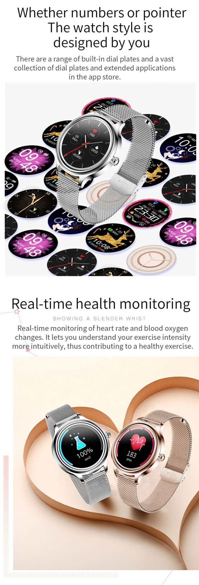 Ceas Smartwatch Dama XK Fitness KM05 cu Monitorizare puls, Oxigen sange, Moduri sport, Auriu