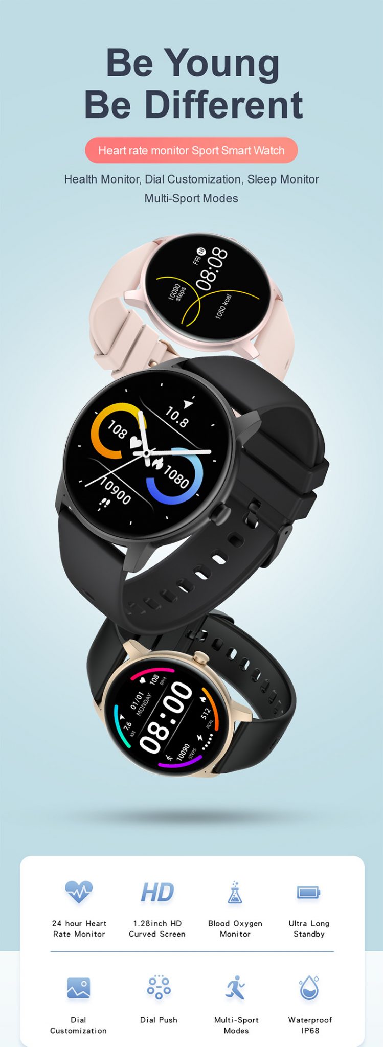 Ceas Smartwatch XK Fitness KW77 cu Moduri sport, Functii sanatate, Notificari, Negru