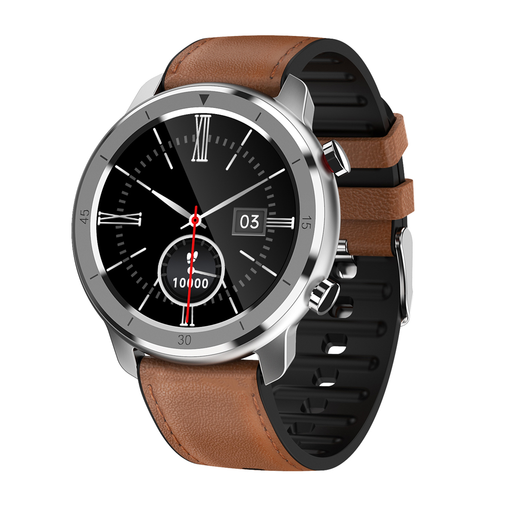 Ceas Smartwatch XK Fitness M97 cu Display 1.28 inch, Functii sanatate, Antrenament, Piele, Maro / Argintiu XK Fitness imagine 2022 crono24.ro