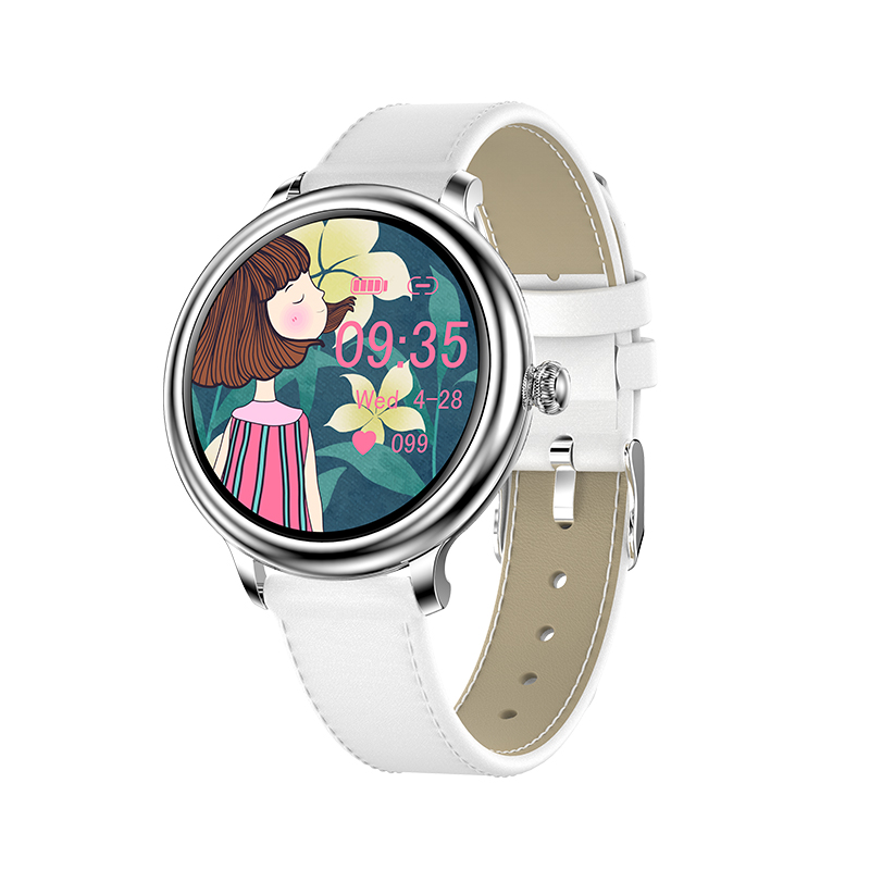 Ceas Smartwatch Dama XK Fitness NY13 cu Display 1.08 inch, Puls, Moduri sport, Piele, Alb XK Fitness imagine 2022 crono24.ro