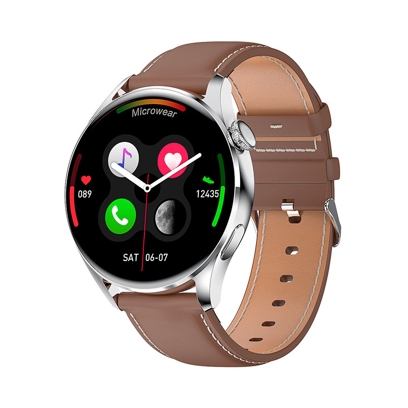 Ceas Smartwatch XK Fitness Wear 3 cu Display 1.3 inch, Puls, Tensiune, Notificari, Piele, Maro