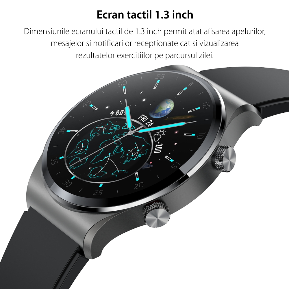 Ceas Smartwatch XK Fitness T41 cu Display 1.3 inch HD, Puls, Oxigen, Piele, Negru