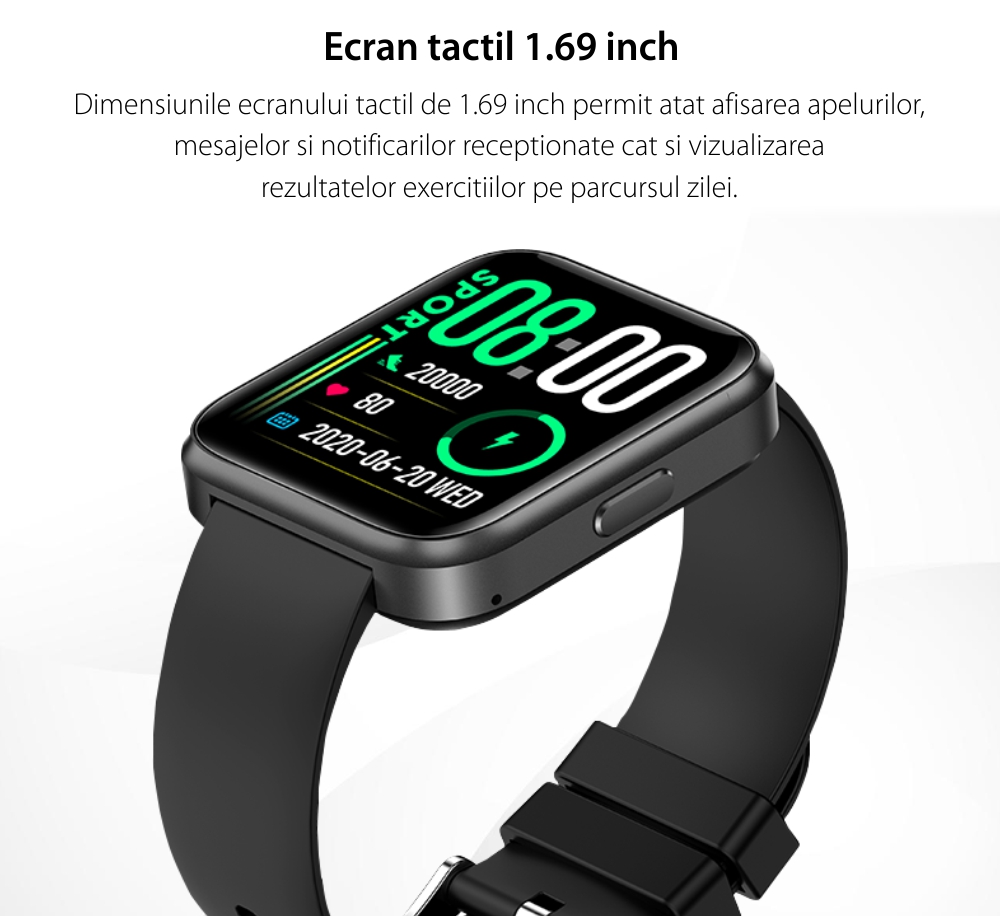 Ceas Smartwatch XK Fitness V30 cu Display 1.69 inch, Calorii, Distanta, Puls, Negru