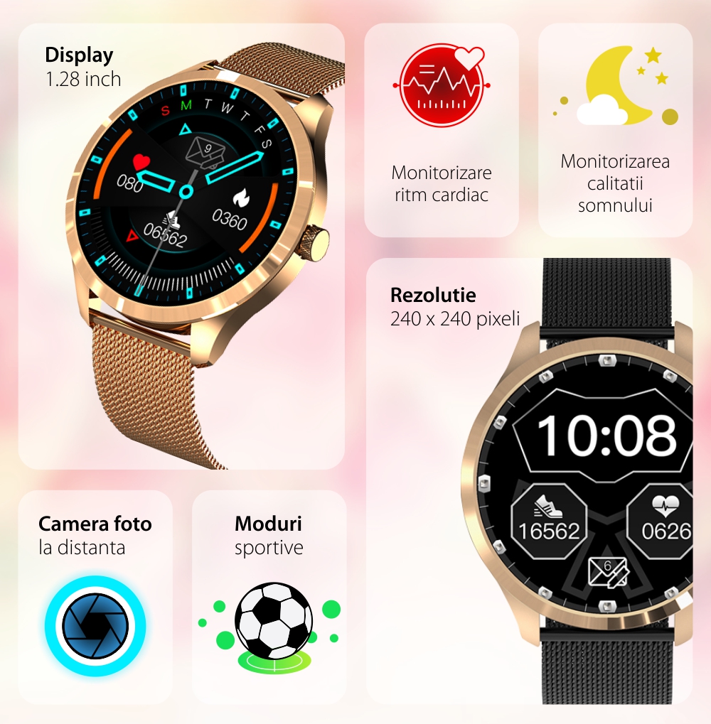 Ceas Smartwatch XK Fitness Q9L cu Display 1.28 inch, Oxigen, Puls, Negru