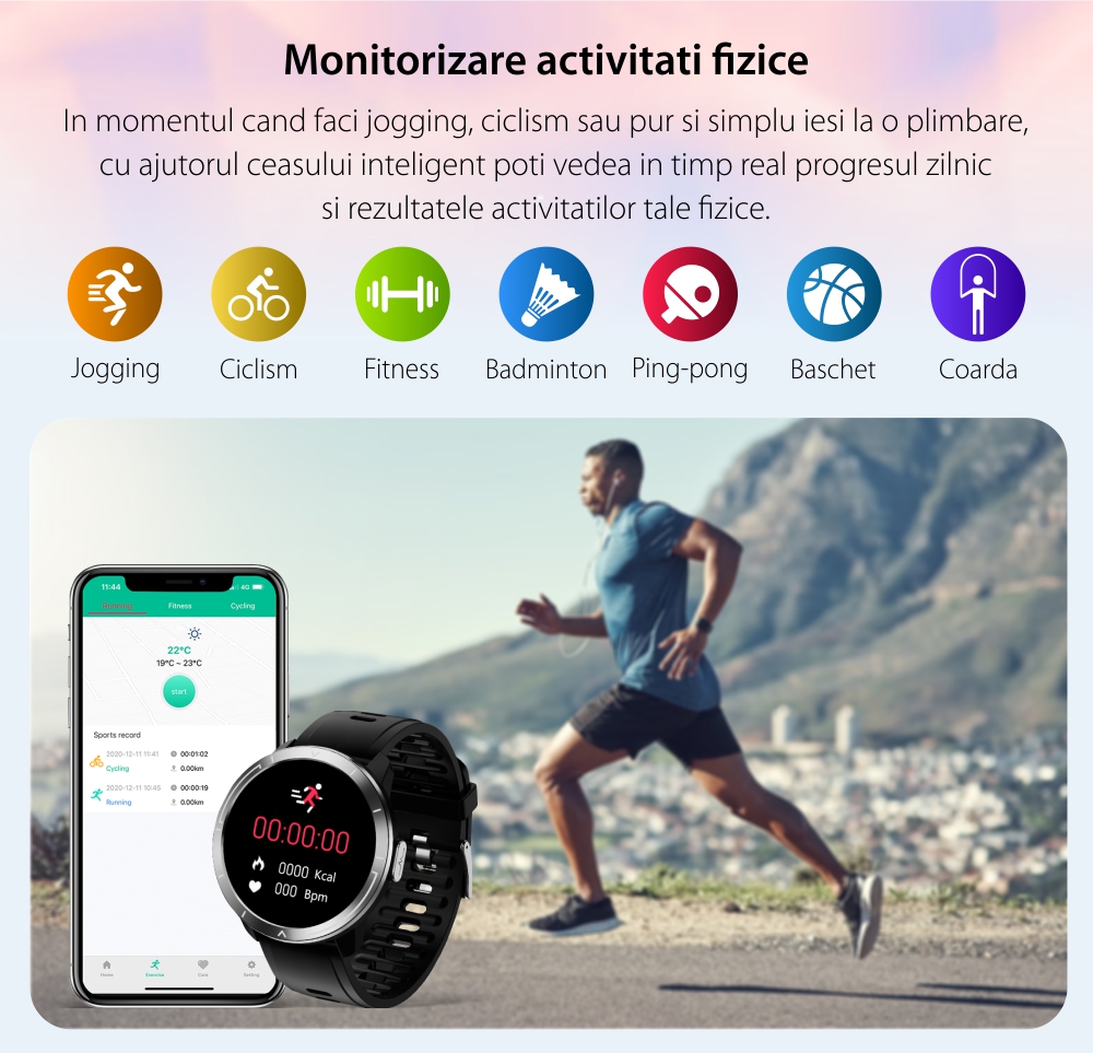 Ceas Smartwatch XK Fitness M18 Plus cu Display 1.3 inch OLED, Puls, ECG, Tensiune, Albastru