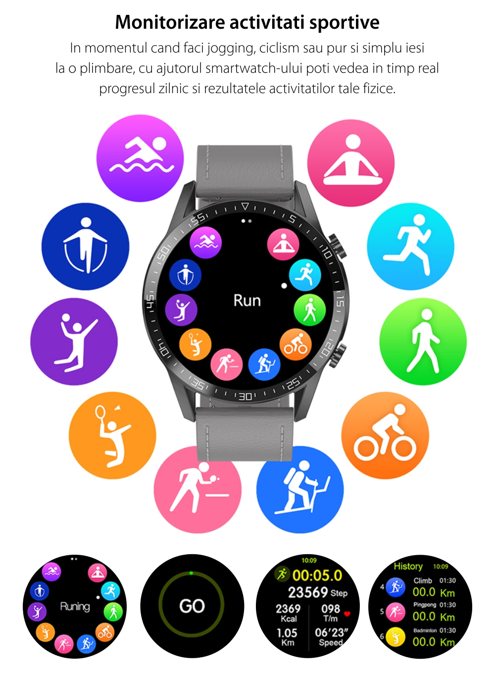 Ceas Smartwatch XK Fitness M4 Pro cu Display 1.32 inch IPS, Calorii, Puls, Piele, Maro