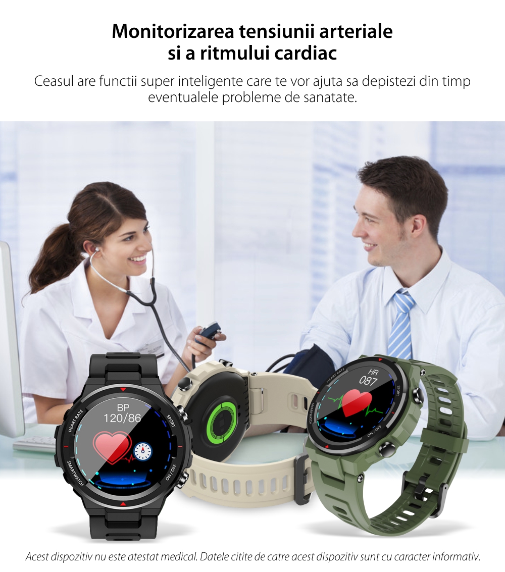 Ceas Smartwatch XK Fitness Q70C cu Monitorizare Puls, Distanta, Calorii, Verde