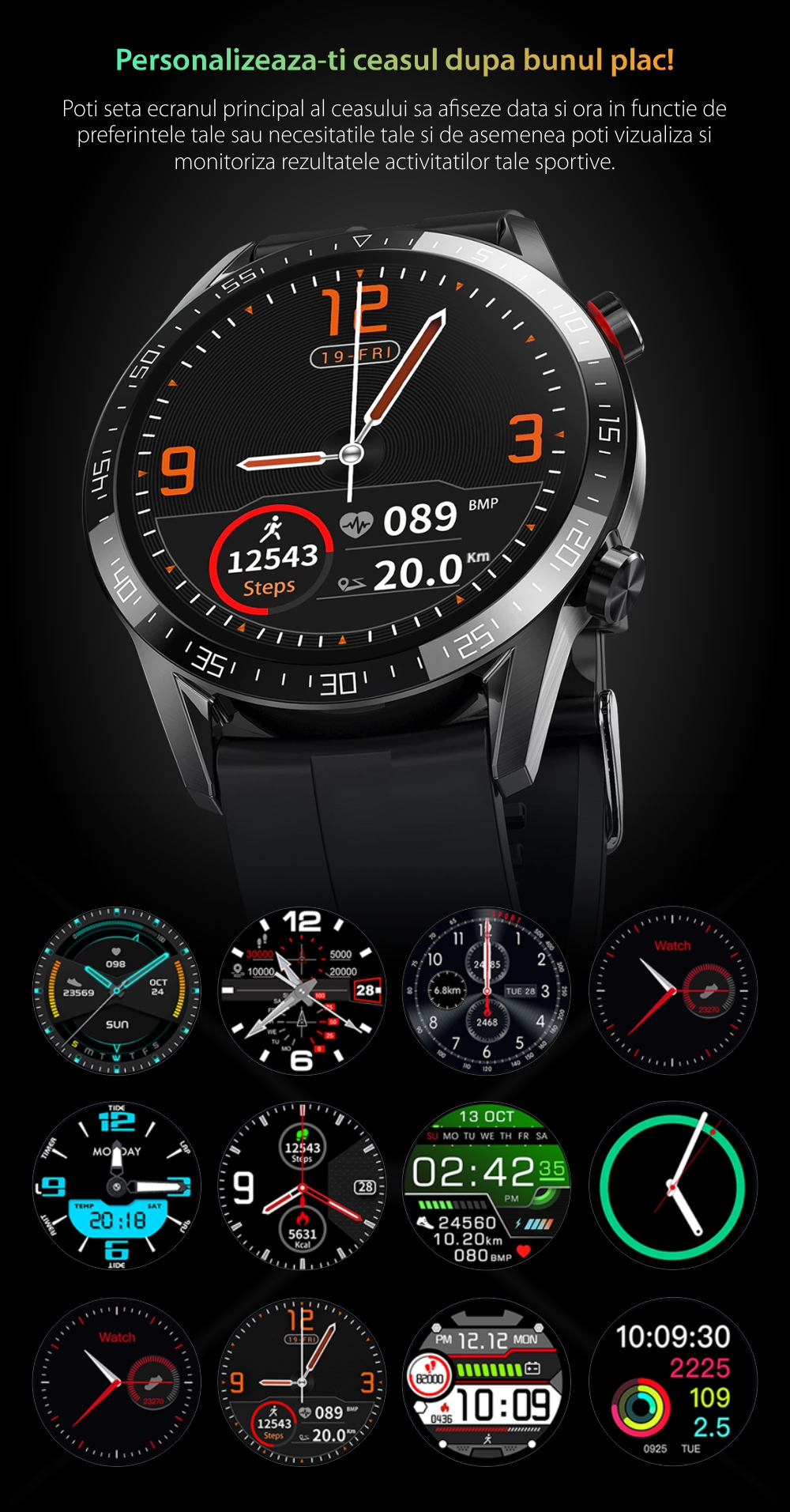 Ceas Smartwatch XK Fitness L13 cu Moduri sportive, Nivel oxigen, Ritm cardiac, Piele, Maro