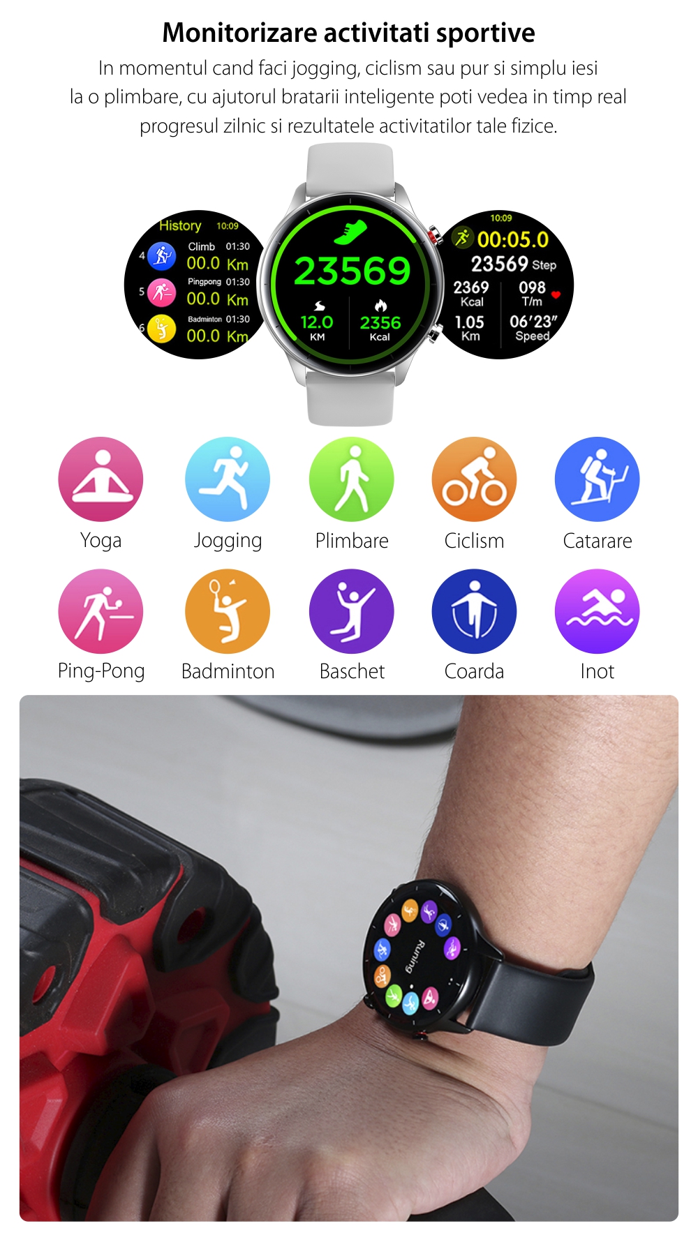 Ceas Smartwatch XK Fitness L21 cu Functie apelare, Notificari, Moduri sport, Gri