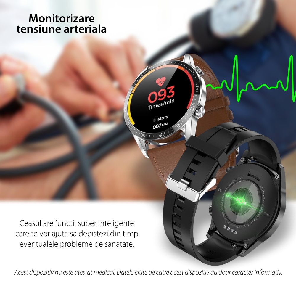 Ceas Smartwatch XK Fitness M4 Pro cu Display 1.32 inch IPS, Calorii, Puls, Piele, Gri