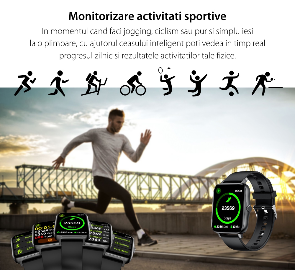 Ceas Smartwatch XK Fitness M5 cu Display 1.75 inch IPS, Exercitii, Calorii, Alb