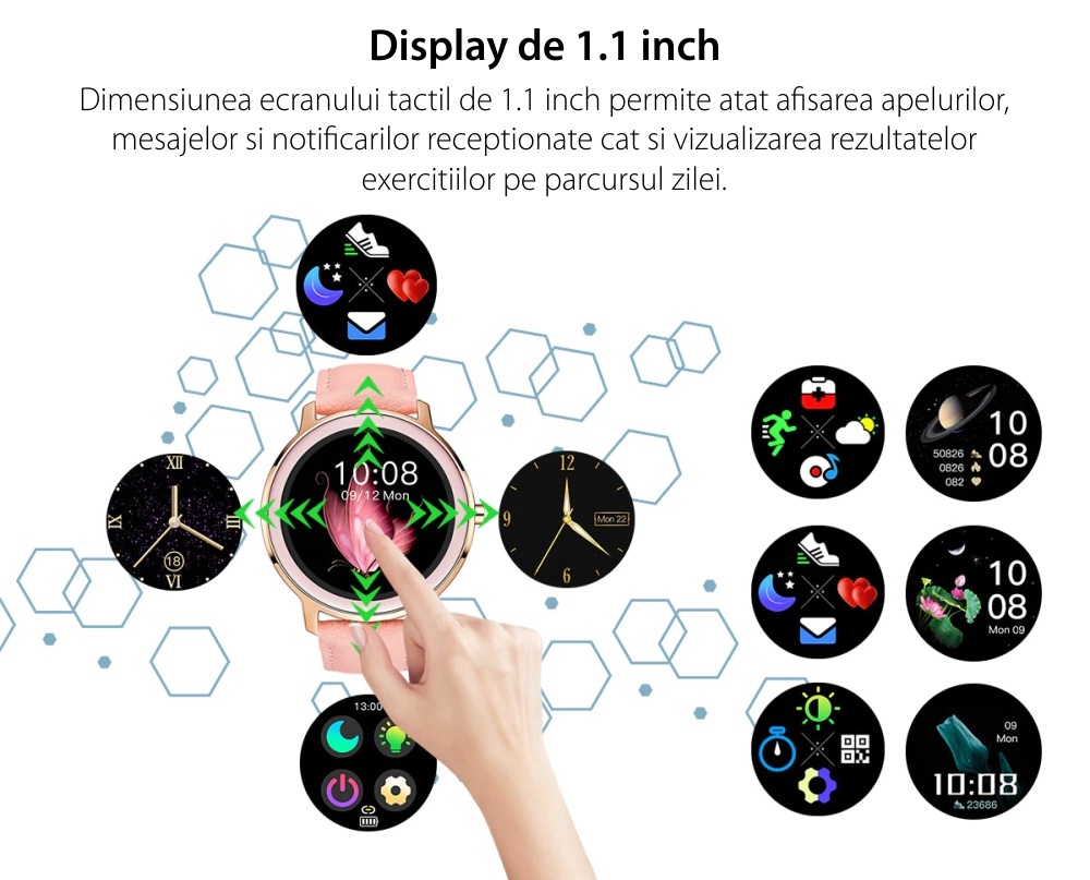 Ceas Smartwatch XK Fitness R18 cu Display 1.10 inch IPS, Functii sanatate, Notificari, Auriu