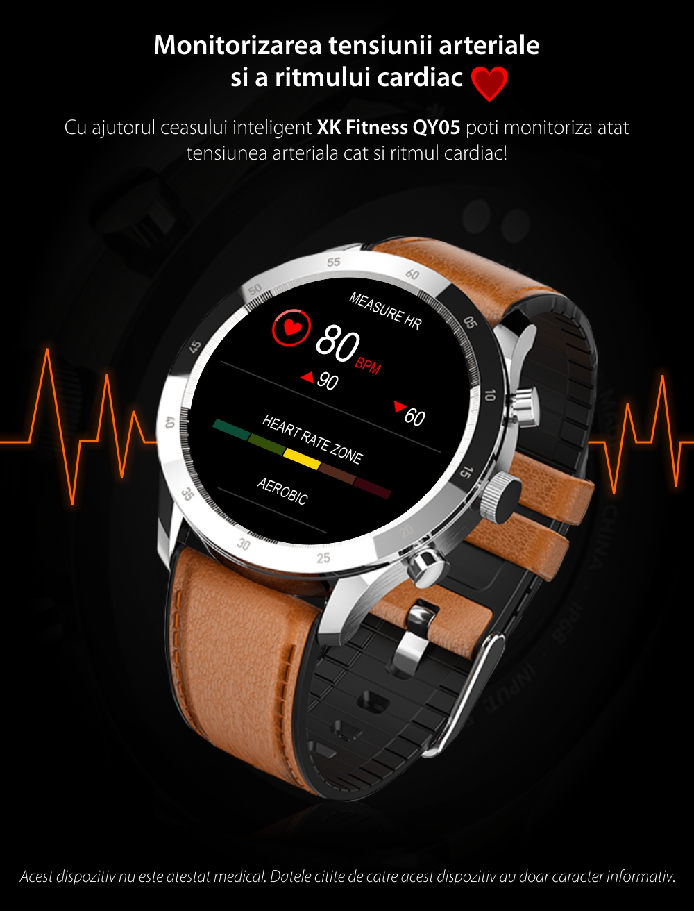 Ceas Smartwatch XK Fitness QY05 cu Functii sanatate, Antrenament, Calorii, Piele, Maro