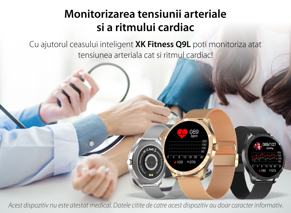 Ceas Smartwatch XK Fitness Q9L cu Display 1.28 inch, Oxigen, Puls, Argintiu