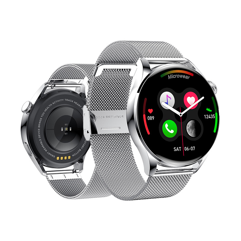 Ceas Smartwatch XK Fitness Wear 3 cu Display 1.3 inch, Puls, Tensiune, Notificari, Metalic, Argintiu