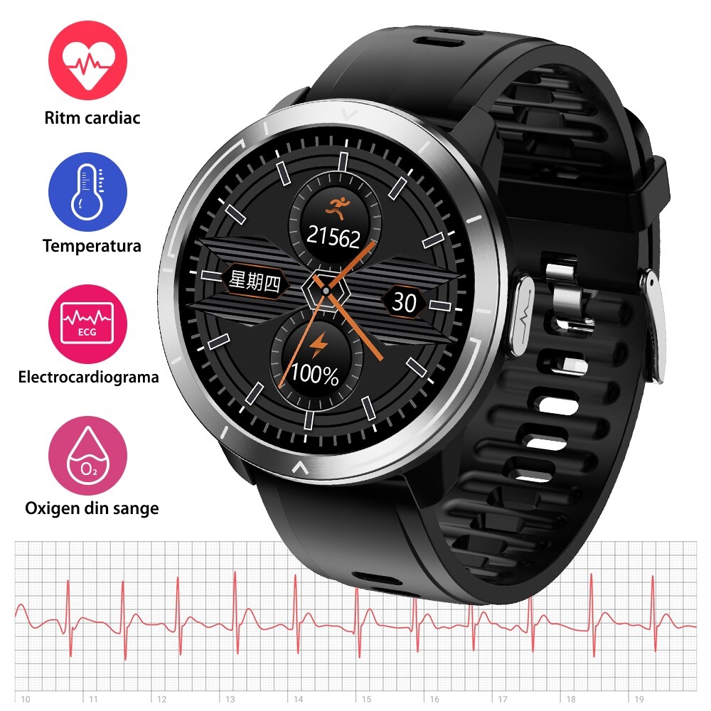 Ceas Smartwatch XK Fitness M18 Plus cu Display 1.3 inch OLED, Puls, ECG, Tensiune, Negru