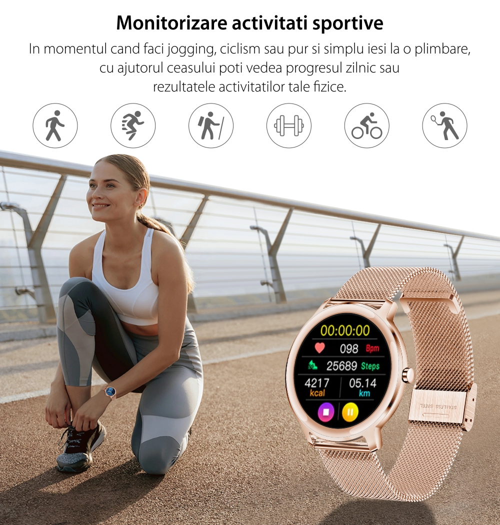 Ceas Smartwatch XK Fitness R18 cu Display 1.10 inch IPS, Functii sanatate, Notificari, Negru