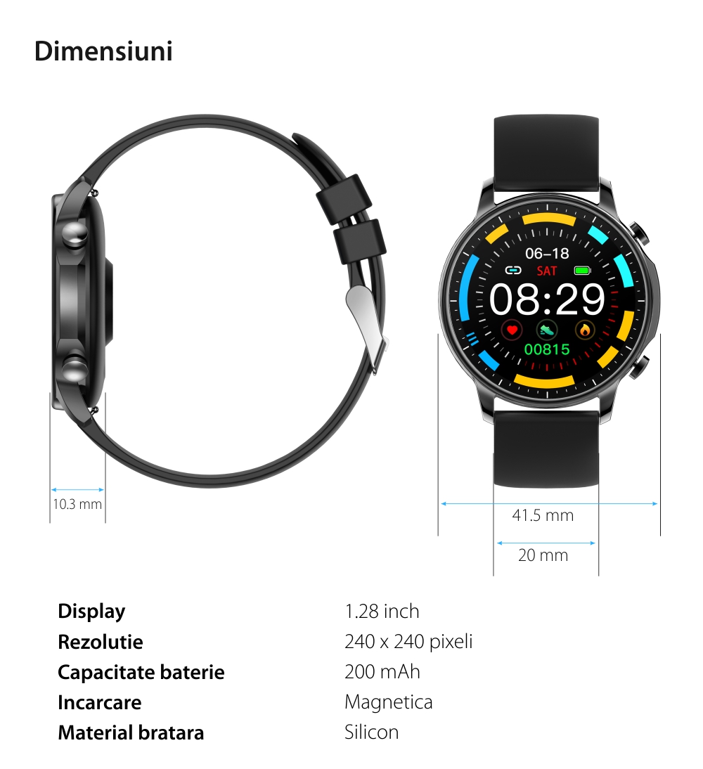 Ceas Smartwatch XK Fitness V23 cu Display 1.3 inch, Monitorizare sanatate, Calorii, Pasi, Negru