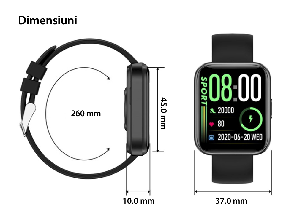 Ceas Smartwatch XK Fitness V30 cu Display 1.69 inch, Calorii, Distanta, Puls, Negru