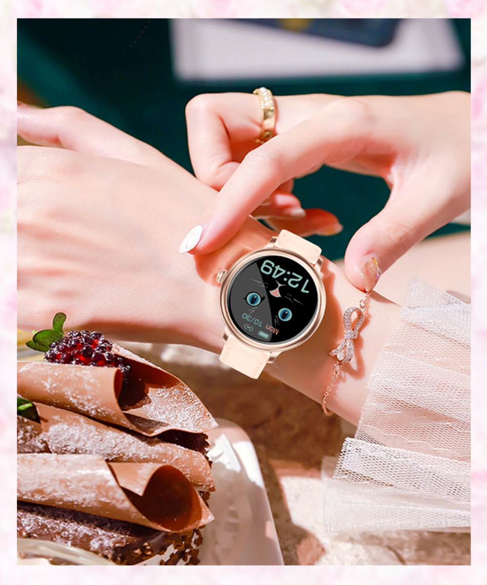 Ceas Smartwatch Dama XK Fitness NY13 cu Display 1.08 inch, Puls, Moduri sport, Piele, Alb