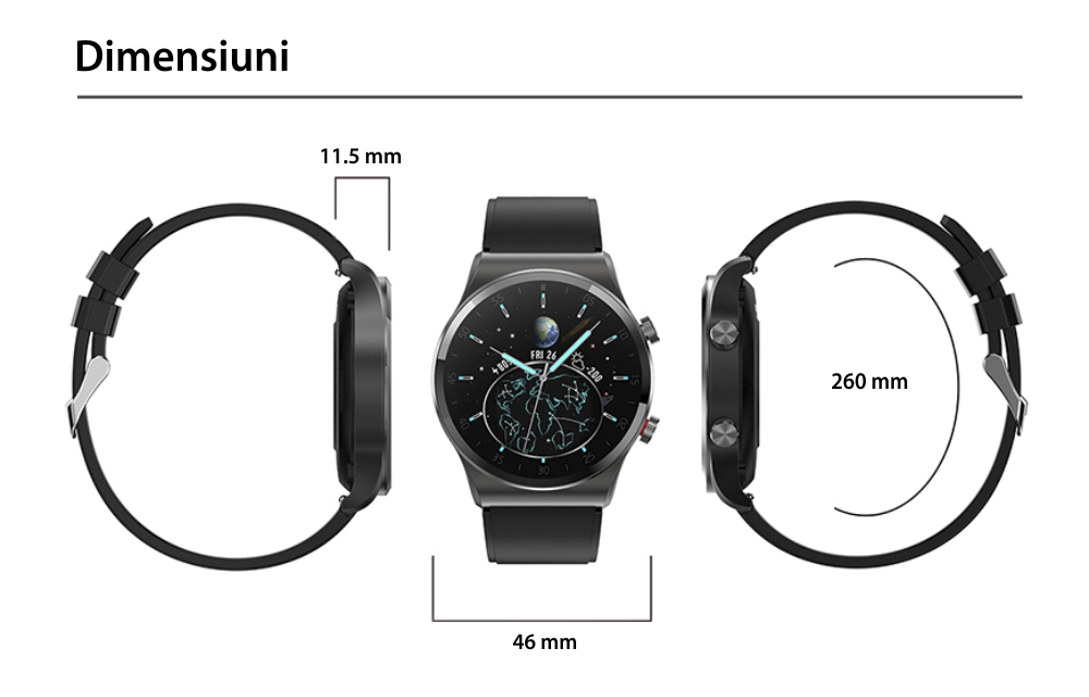 Ceas Smartwatch XK Fitness T41 cu Display 1.3 inch HD, Puls, Oxigen, Piele, Negru