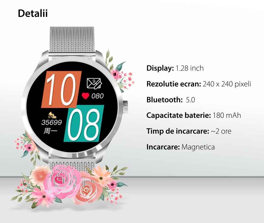 Ceas Smartwatch XK Fitness Q9L cu Display 1.28 inch, Oxigen, Puls, Auriu