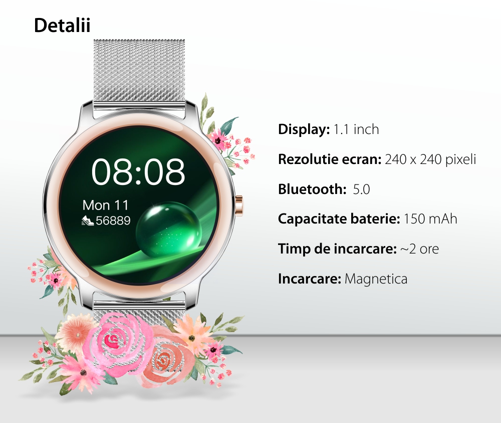 Ceas Smartwatch XK Fitness R18 cu Display 1.10 inch IPS, Functii sanatate, Notificari, Auriu