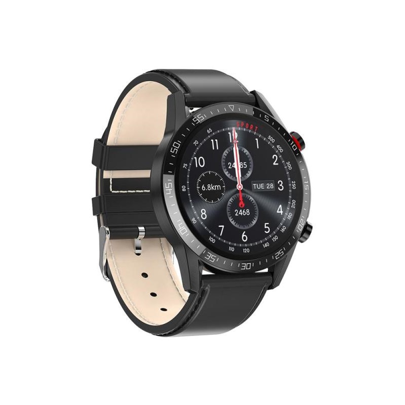 Ceas Smartwatch XK Fitness L13 cu Moduri sportive, Nivel oxigen, Ritm cardiac, Piele, Negru imagine noua
