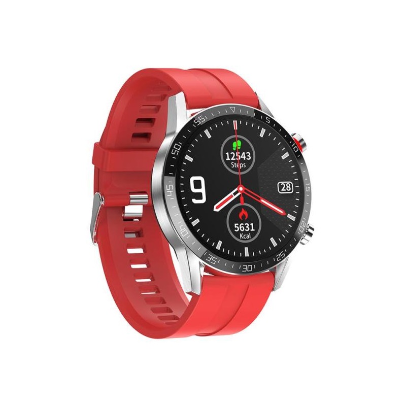 Ceas Smartwatch XK Fitness L13 cu Moduri sportive, Nivel oxigen, Ritm cardiac, Silicon, Rosu imagine noua