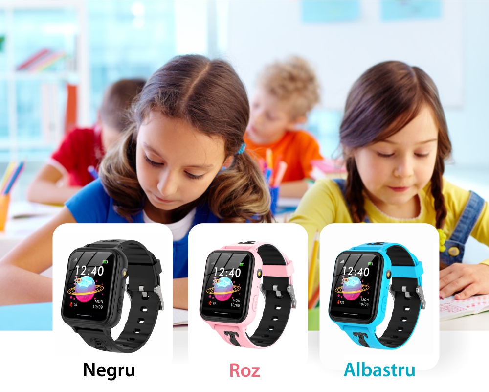 Ceas Smartwatch Pentru Copii YQT A2Z fara GPS, cu Functie telefon, 7 Jocuri, Camera, Album, Lanterna, Roz