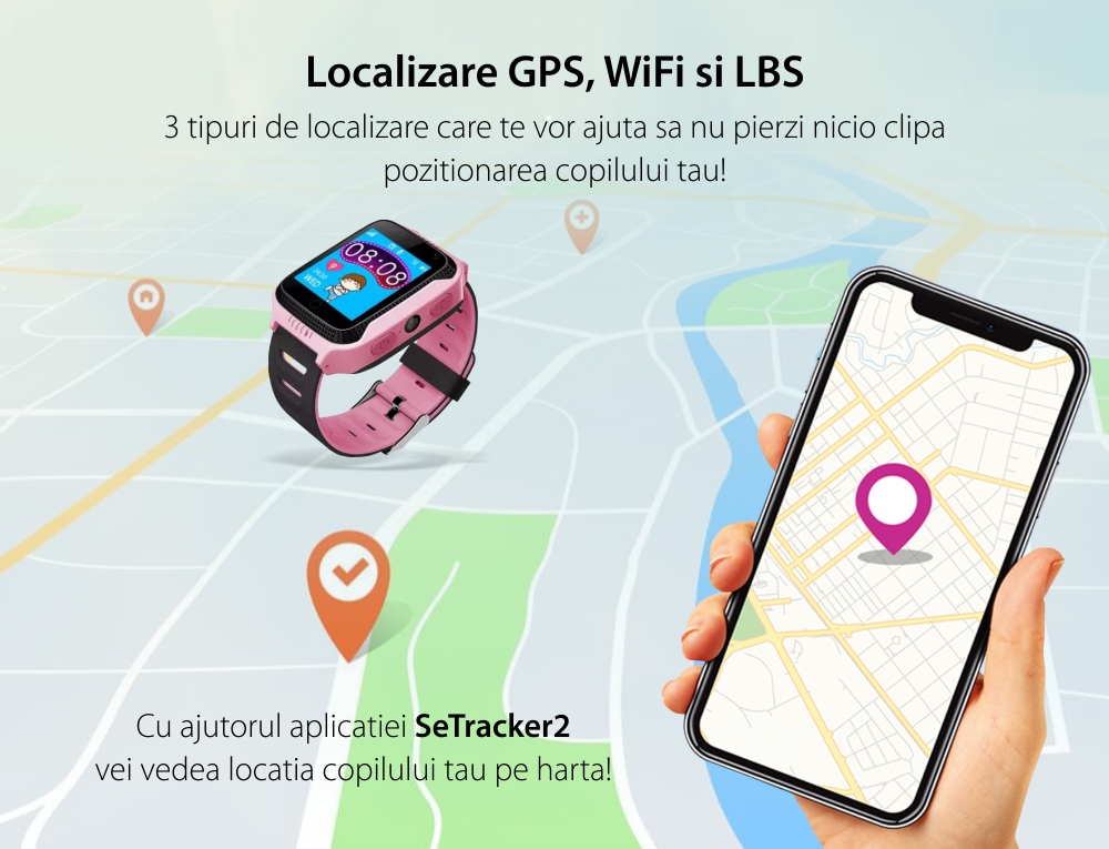 Ceas SmartWatch Pentru Copii Motto G900A cu Localizare GPS, Functie Telefon, Monitorizare remote, Istoric, Galben