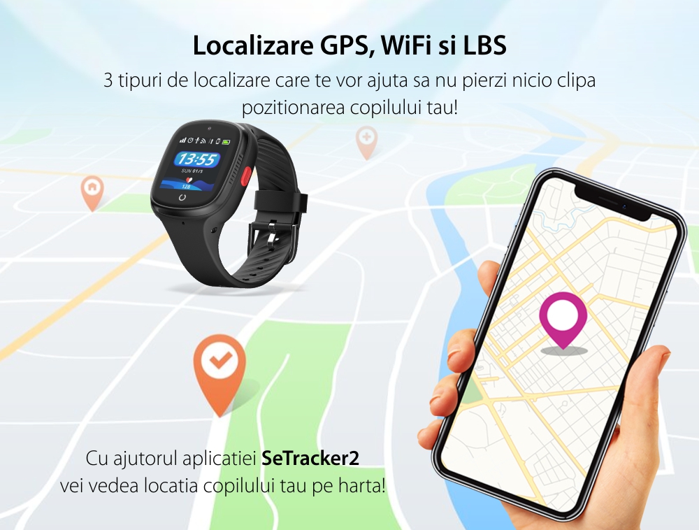 Ceas SmartWatch Pentru Copii Motto LT06 cu Localizare GPS, Functie Telefon, Geofence, Buton SOS, Pedometru, Albastru