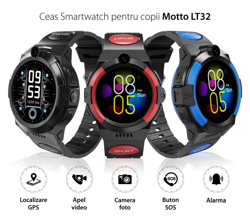 Ceas SmartWatch Pentru Copii Motto LT32 cu Functie telefon, Localizare GPS, Buton SOS, Rosu