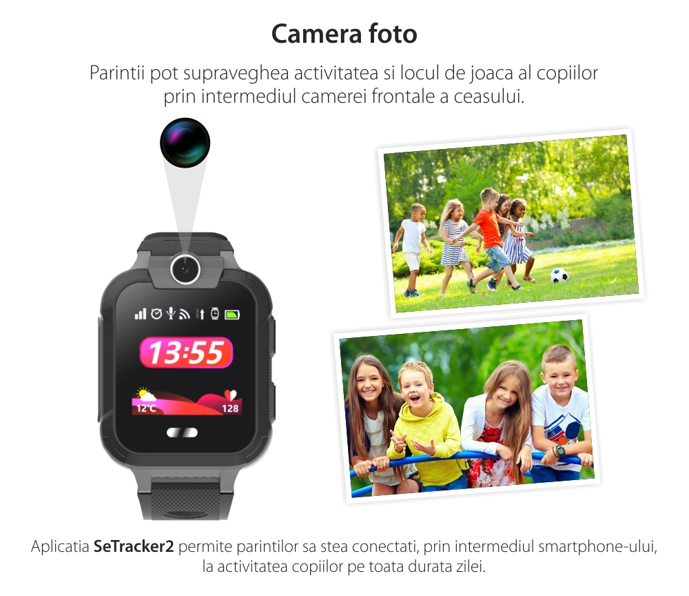 Ceas SmartWatch Pentru Copii Motto LT09 cu Localizare GPS, Geofence, Functie telefon, Istoric, Negru
