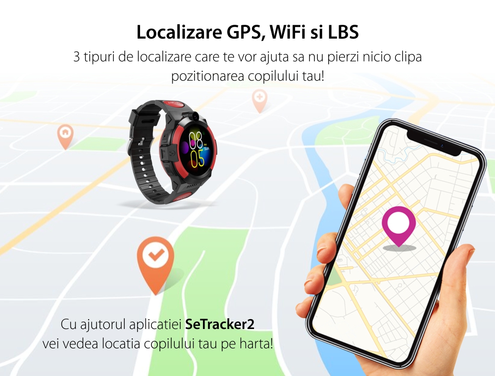 Ceas SmartWatch Pentru Copii Motto LT32 cu Functie telefon, Localizare GPS, Buton SOS, Rosu