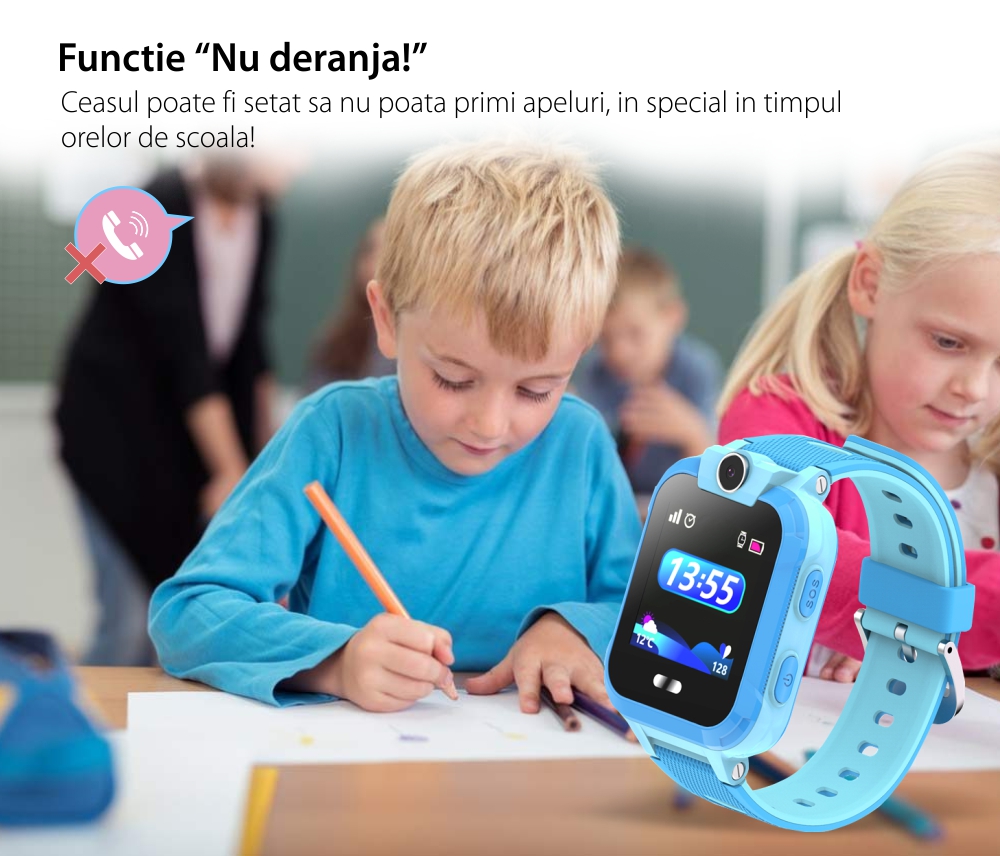 Ceas SmartWatch Pentru Copii Motto LT09 cu Localizare GPS, Geofence, Functie telefon, Istoric, Negru