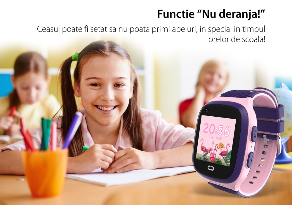 Ceas SmartWatch Pentru Copii Motto LT31 cu Localizare GPS, Functie telefon, Buton SOS, Roz