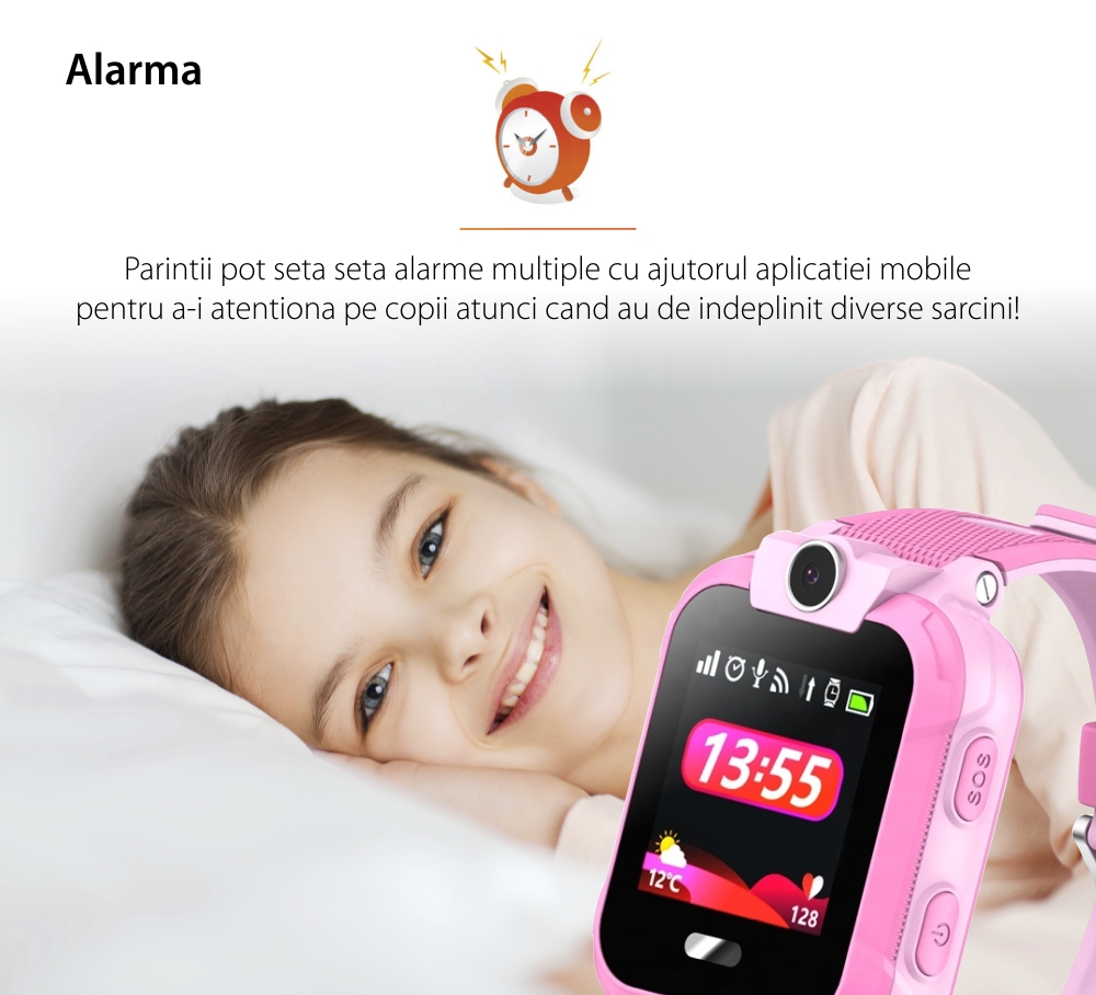 Ceas SmartWatch Pentru Copii Motto LT09 cu Localizare GPS, Geofence, Functie telefon, Istoric, Roz