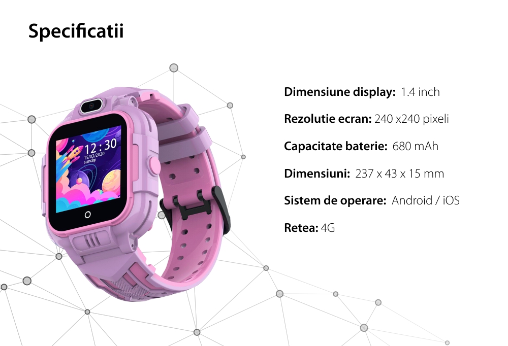 Ceas Smartwatch Pentru Copii Wonlex KT16 cu Apel Video, Functie Telefon, Localizare GPS, Buton SOS, Albastru