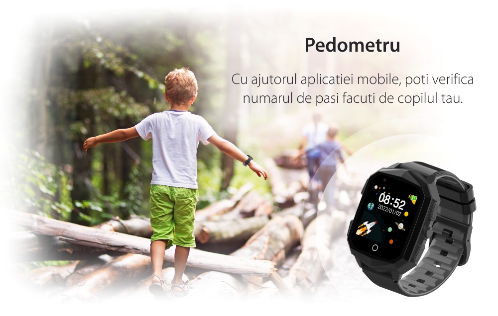 Ceas Smartwatch Pentru Copii KT20S cu Localizare GPS, Functie Telefon, Buton SOS, Pedometru, Camera, Notificari, Roz