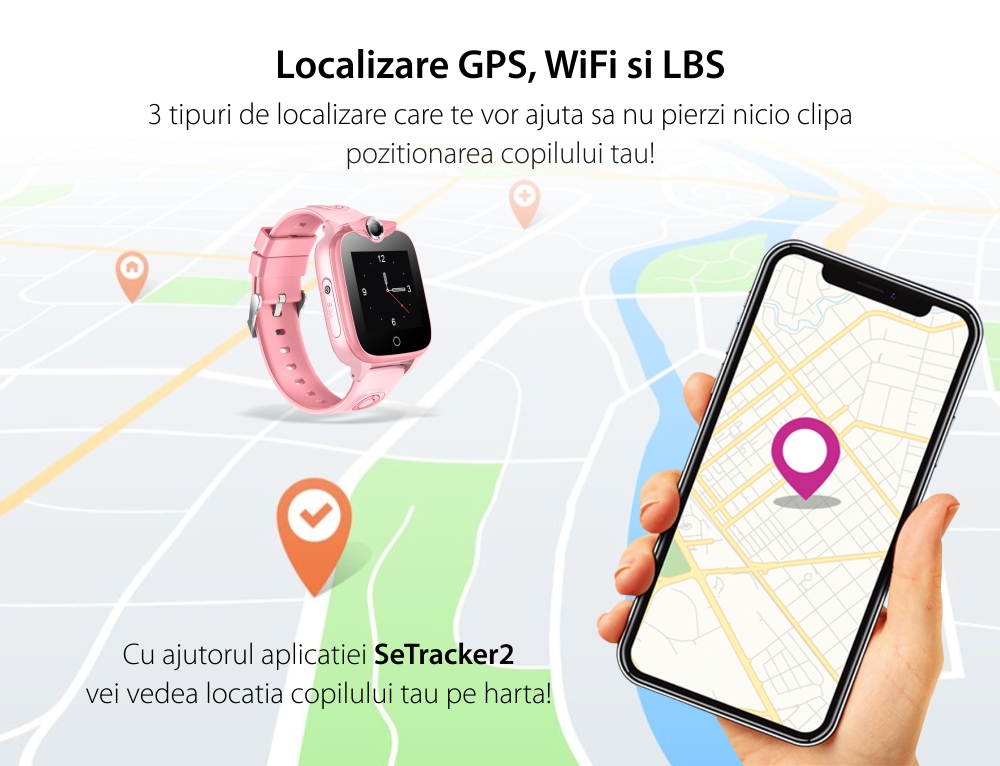Ceas Smartwatch Pentru Copii Wonlex KT09 cu Functie Telefon, Retea 2G, Buton SOS, Localizare GPS, Apel Vocal, Roz