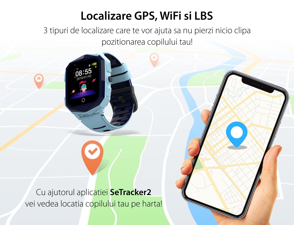 Ceas Smartwatch Pentru Copii Wonlex KT20S cu Localizare GPS, Functie Telefon, Buton SOS, Pedometru, Camera, Notificari, Roz