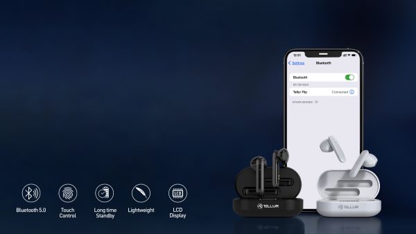 Casti Bluetooth Flip True Wireless In-Ear, Charging box, 25 mAh, Alb Alb imagine noua idaho.ro