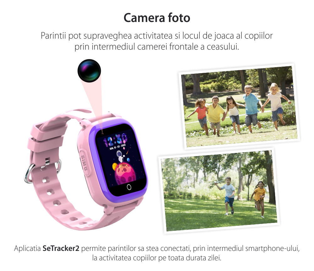 Ceas Smartwatch Pentru Copii KT10S cu Functie Telefon, Istoric, Pedometru, Alarma, Roz