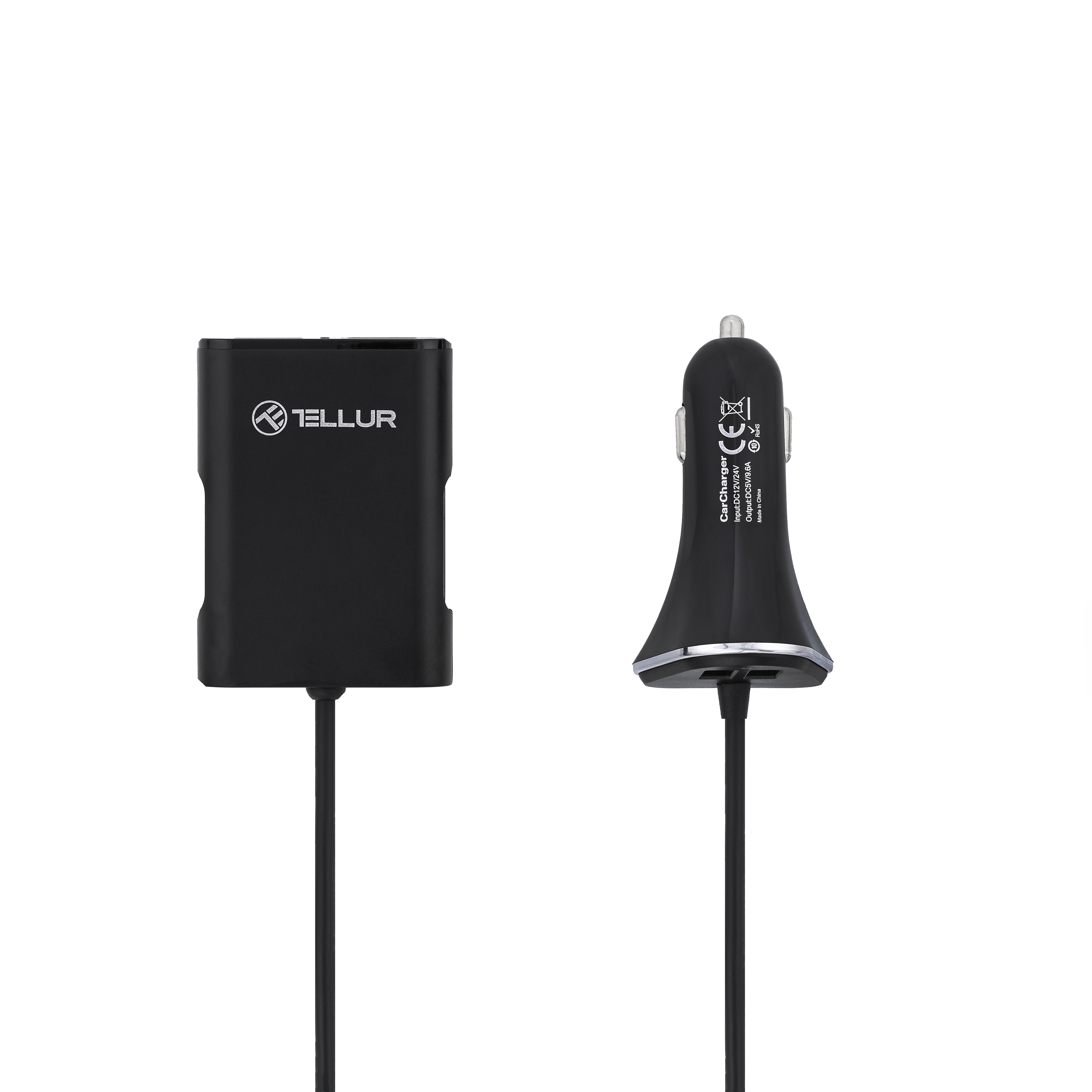 Incarcator de Masina cu Extensie Tellur, 4 Porturi USB, 9.6A, 1.8m, Negru 1.8m imagine noua idaho.ro