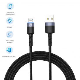 Cablu Date si Incarcare Tellur Micro USB cu LED, Naylon, 2m, Negru