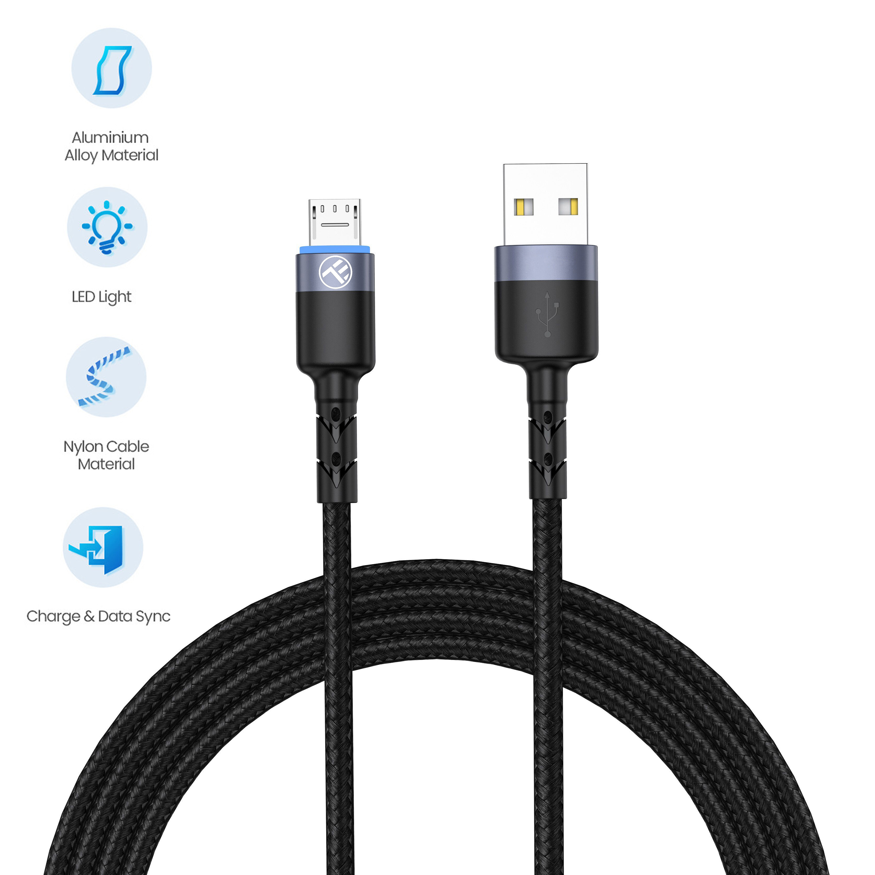 Cablu Date si Incarcare Tellur Micro USB cu LED, Naylon, 2m, Negru (2M imagine noua tecomm.ro