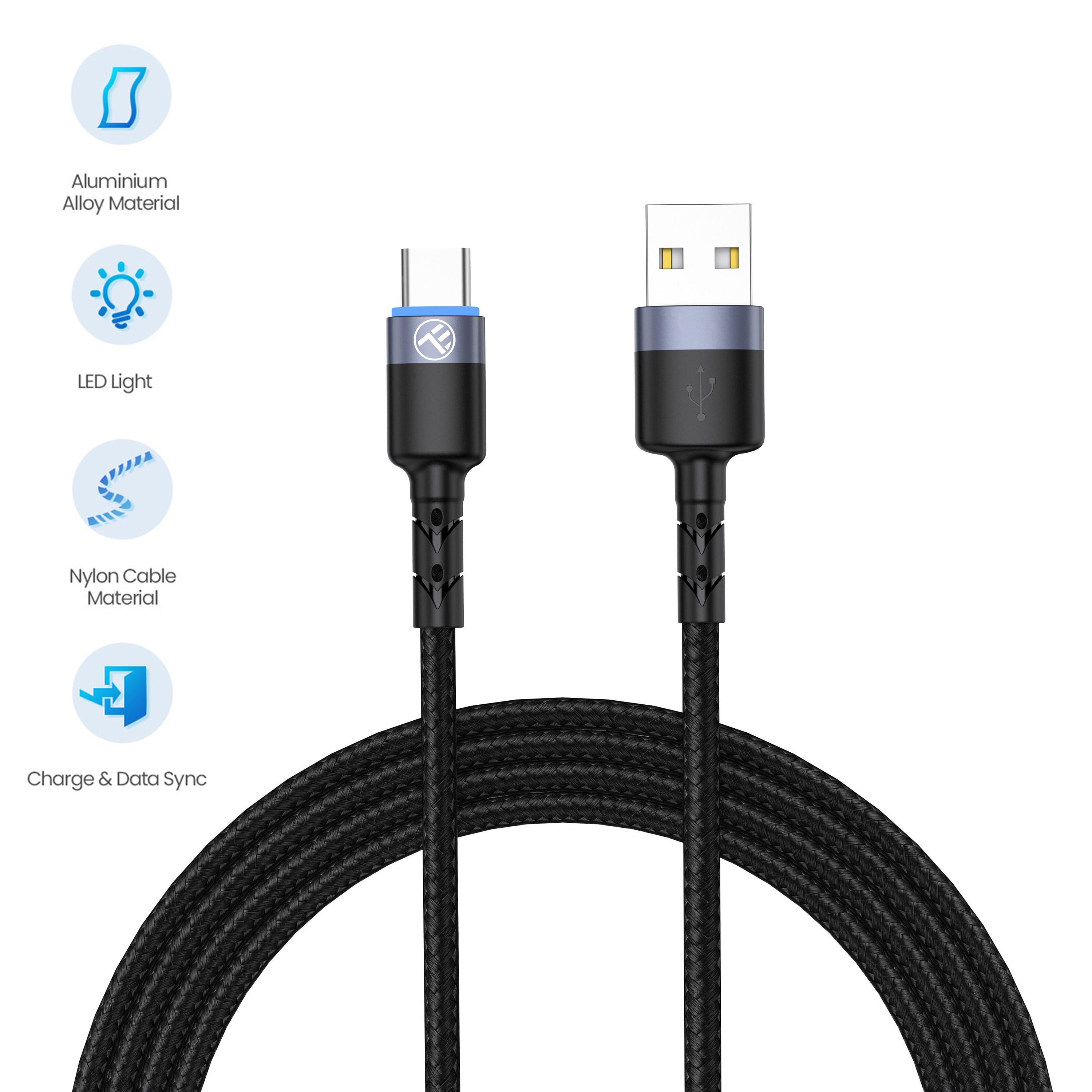 Cablu Date si Incarcare Tellur Type-C cu LED, Nailon, 2m, Negru 2m imagine noua idaho.ro